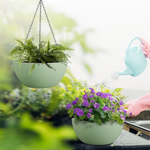 10 inch Hanging Planters for Outdoor Indoor Plants with Drainage Holes and Chain (2 Count)