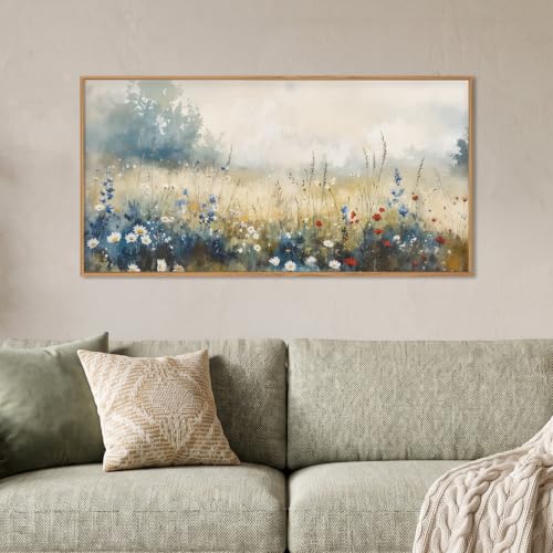 Neutral Pastoral Wildflower Framed Canvas Wall Art Set