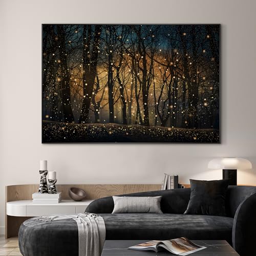 46"x72" Extra Large Framed Wall Art Magical Firefly Night Forest