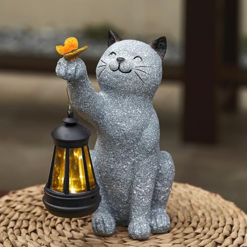 Solar Cat Garden Statue Outdoor Decor