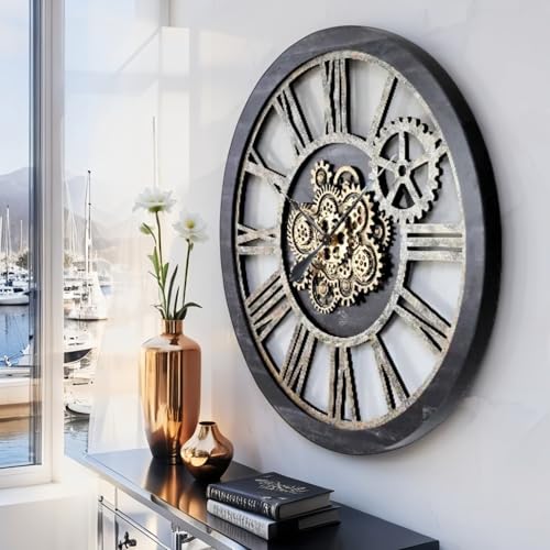 The Gears Clock 36'' Inch Real Moving Gear Wall Clock Vintage Industrial Oversized Rustic Farmhouse