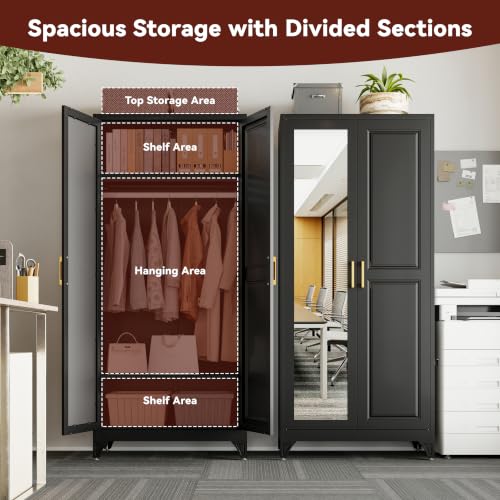 71" Tall Wardrobe Closet with Mirror and Doors