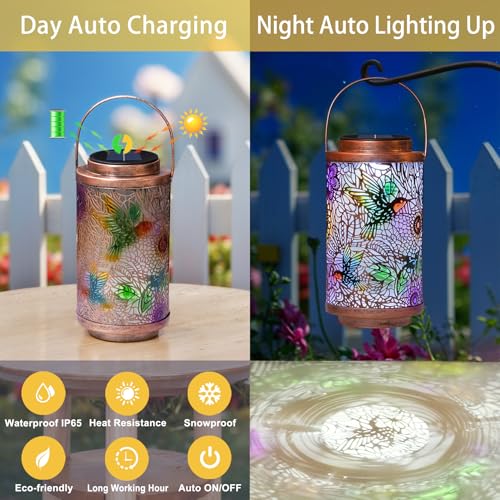2Pack Solar Lanterns Outdoor Waterproof Hummingbird Garden Gifts for Mom (2 Count)