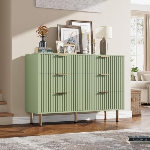 47.2" Fluted Green 6 Drawer Dresser for Bedroom with Deep Drawer