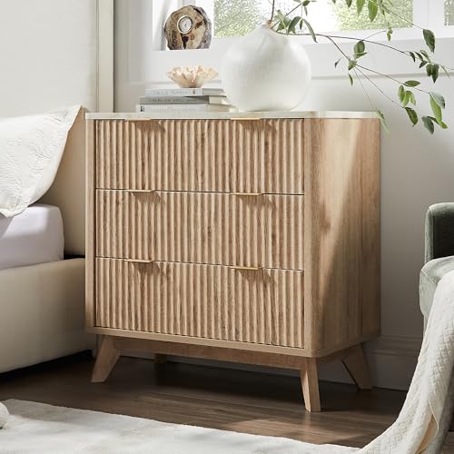 32" Large Fluted Nightstand with 3 Drawers