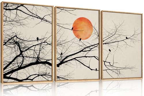 Large Vintage Tree Branch Framed Canvas Wall Art Set