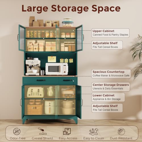 74.8" Tall Metal Pantry Cabinet with Charging Station & LED Light