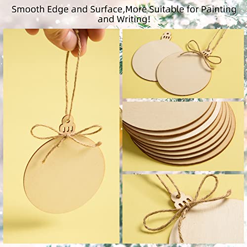 120 Pcs Wooden Christmas Ornaments Unfinished Wooden Circles with Holes Blank Round Wood Discs Slices Wooden Christmas Hanging Ornaments with Twine for DIY Crafts Present Tags Xmas Party Decor (120 Count)