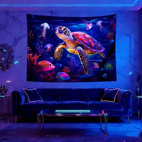 Blacklight Turtle Tapestry