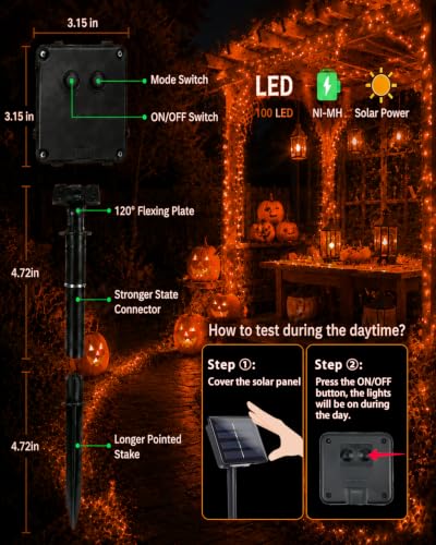 Solar Halloween String Lights Outdoor 2Pack 80FT 200LED Orange Fairy Lights (2 Count)