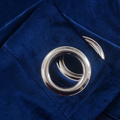 Set of 2 Velvet Flannel Room Darkening Blackout Curtains Panels Drapes Grommet 52 Wide by 108 Long Navy Royal Blue for Living Room (2 Count)