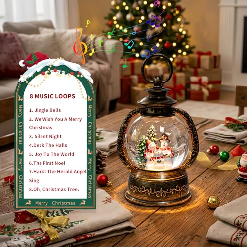 Christmas Snow Globe Water Lantern with Snowman Choir Scene Battery Operated or USB Powered Musical Lighted Holiday Decoration for Tabletop Display for Family and Friends
