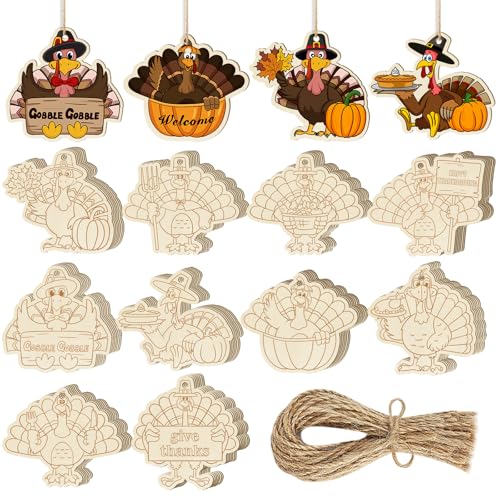 80PCS Wooden Thanksgiving Decoration Turkey Ornaments to Paint Thanksgiving Ornaments for Tree Crafts Cutouts Unfinished (80 Count)