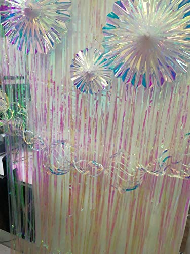 Iridescent Hanging Decorations Round Foil Decorative Folding Fans Rainbow Shine Party Ornaments for Bridal Shower Wedding Birthday Frozen Theme Party Decorations (2 Count)