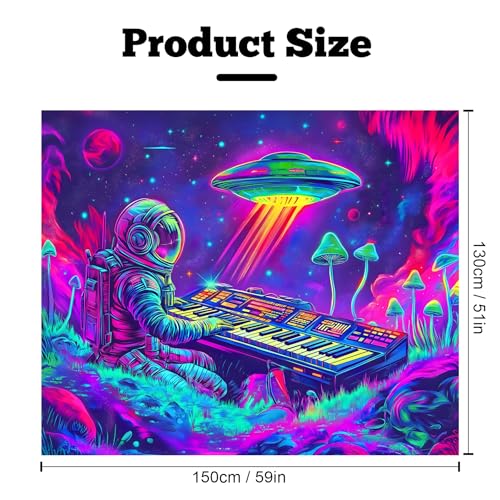 Blacklight Space Astronaut Tapestry UV Reactive Galaxy Planet Glow in Dark Tapestries Black Light Poster Neon Wall Hanging Art for bedroom Living Room