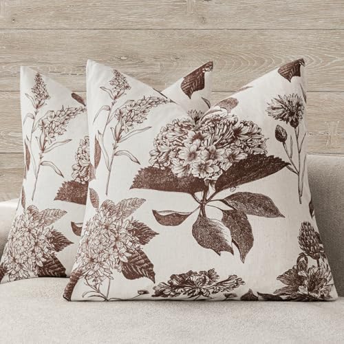 Set of 2 Linen Floral Throw Pillow Covers Vintage Accent Print Decorative Cushion Covers Farmhouse Boho Home Decor for Sofa Chair Couch Bedroom Living Room (2 Count)