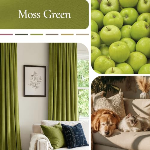 Moss Green Blackout Velvet Curtains Drapes 96 Inch Long 52"x96" (2 Count)
