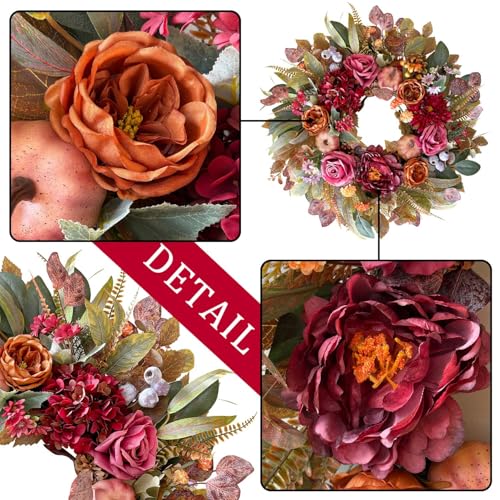 24 Inch Fall Floral Front Door Wreath Farmhouse Harvest Decor