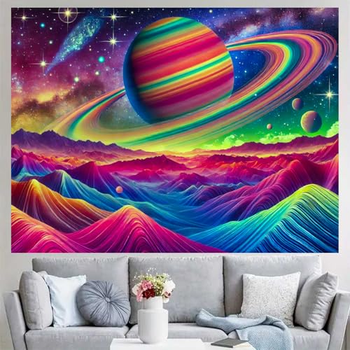 Blacklight Tapestry Saturn Landscape UV Backdrop 78 x 59 Inch
