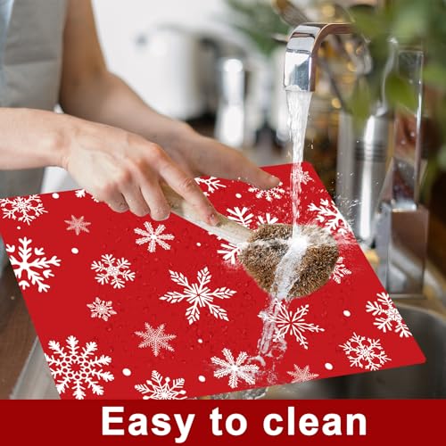 Christmas Placemats Set of 6 Snowflake Plastic Table Mat 17×13×0.04in (6 Count)