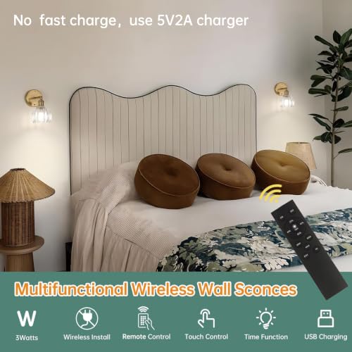 Battery Operated Vintage Wall Sconces with Transparent Tulip Glass Lampshade Battery Powered Wall Lighting for Bedside Bedroom Doorway