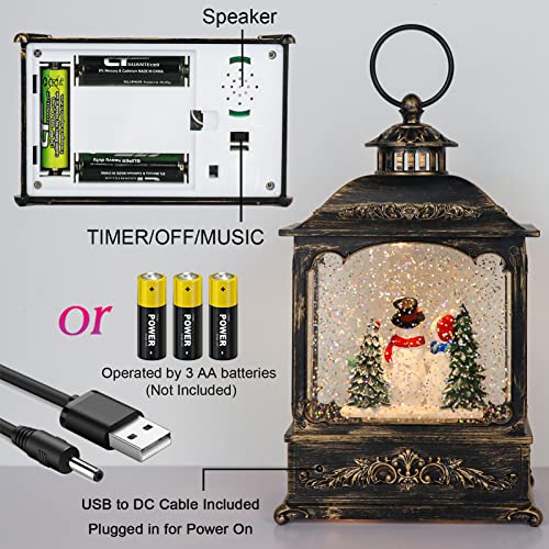 Christmas Snowman Snow Globe Lantern Battery Operated Water Swirling Glitter with 6H Timer