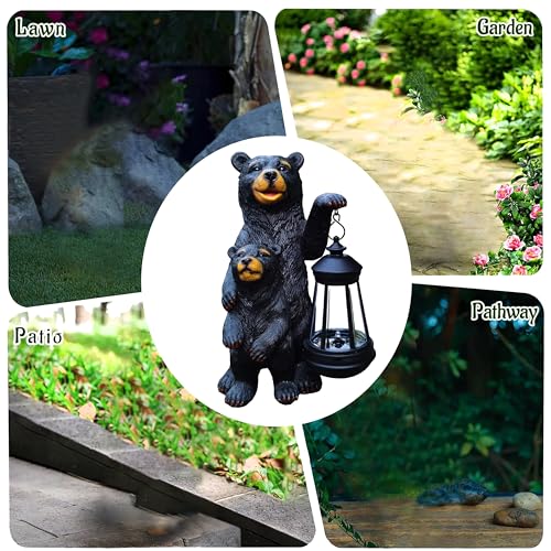 Black Bear Solar Lantern Garden Statues