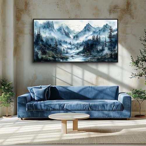 Black Framed Canvas Wall Art For Living Room Large Wall Decor For Office Mountain Wall Painting Fog Forest Landscape Picture Ready To Hang Bedroom Home Decorations Prints Poster 24x48 In