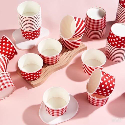 Greencian 120Pcs 12oz Red and White Ice Cream Cups Disposable Snack Cups