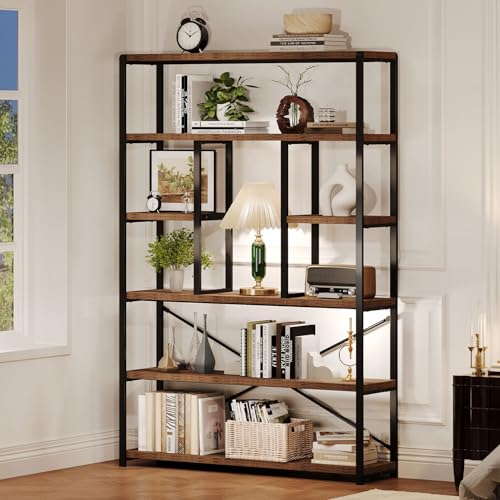 6 Tier Industrial Bookshelf for Living Room Office