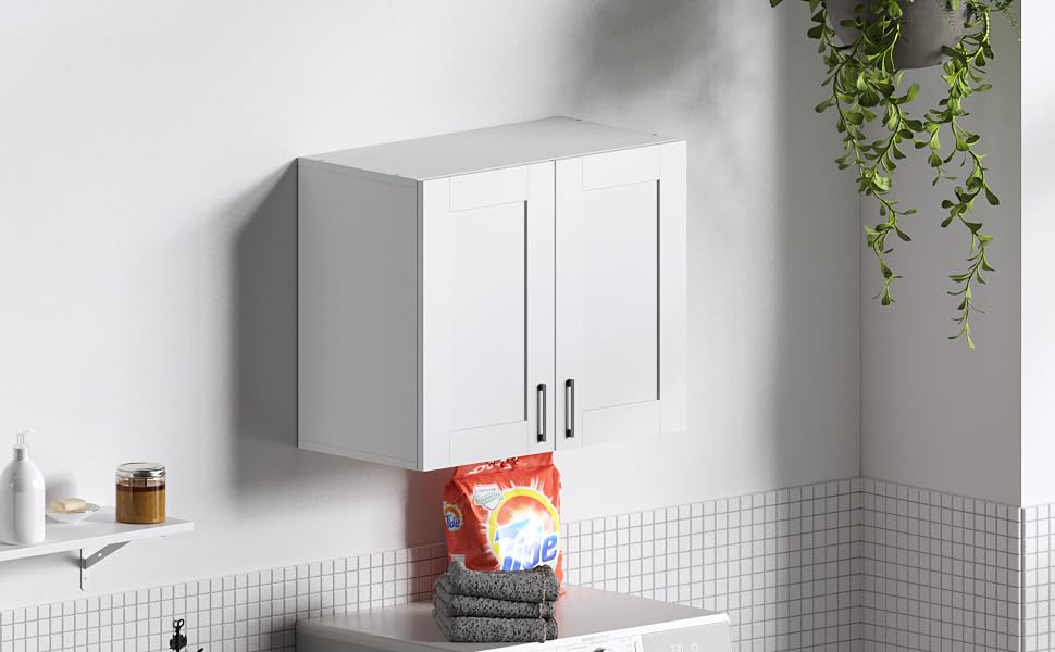 White Laundry Room Cabinets and Storage with 2 Doors and Utility Adjustable Shelf