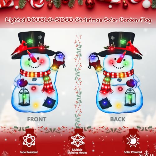 12x18 Solar Christmas Snowman Garden Flag