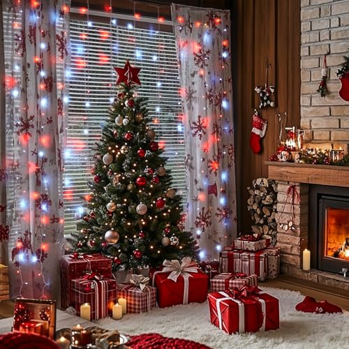 300LED Red and White Christmas Curtain Lights for Bedroom (9.8 Foot)