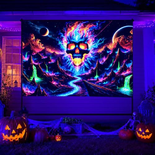 Blacklight Tapestry Skull Galaxy Party Wall Decor 78 x 59 Inch