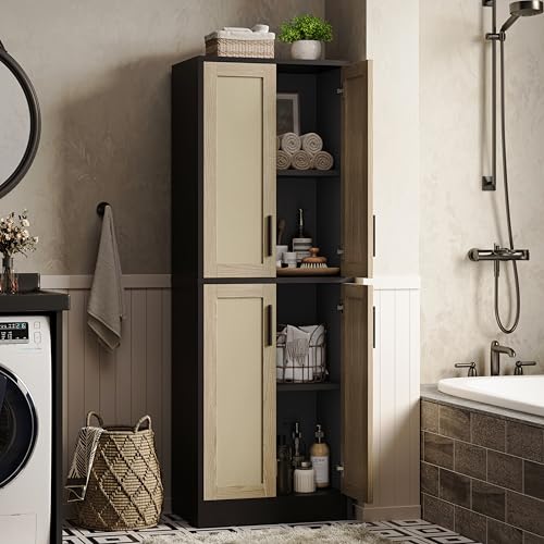 Pantry Kitchen Pantry Cabinet with 4 Doors and Adjustable Shelves
