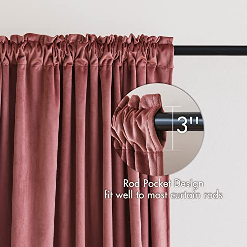 Dusty Rose Pink Velvet Room Darkening Curtains for Bedroom W52 x L96 (2 Count)