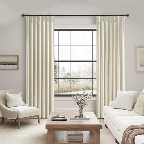 Warm Cream Extra Long Pleated Black Out Curtains 105 Inches Long for Living Room (2 Count)