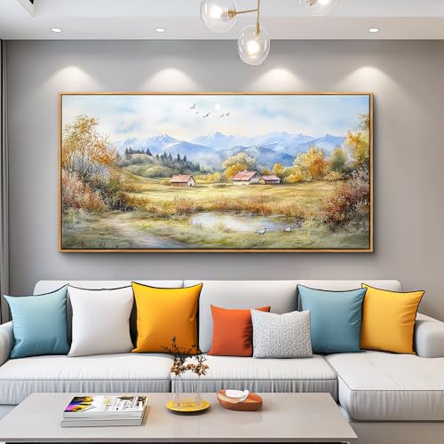 Large Wall Decoration Canvas For Bedroom Wall Art For Living Room Office Decor Rural Landscape Painting Wood Frame Pictures Art Print Farmhouse Restaurant Home Wall Aesthetics 24"x48"