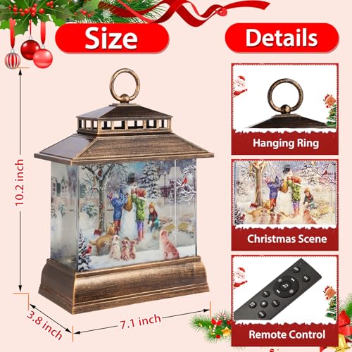 Christmas Snow Globe Lantern Water Glittering Lantern with 8 Songs & 6H Timer Romote Control Christmas Snow Globes USB & Battery Operated for Holiday Festival Decorations Gifts