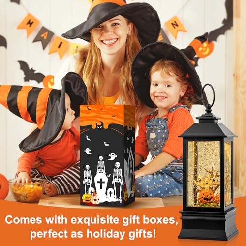 Halloween Snow Globe Lantern Water Glittering Spooky Ghosts in Pumpkins with Music