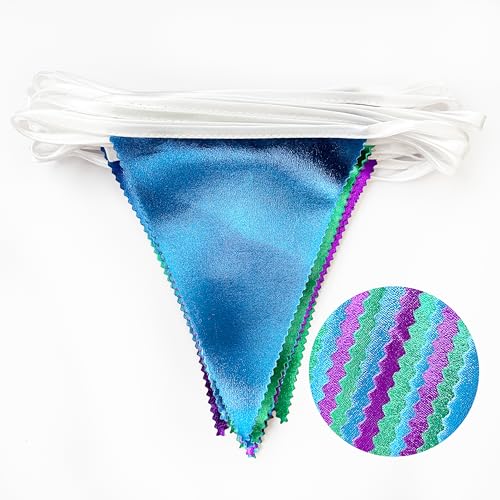 Blue Green Purple Party Decorations Metallic Fabric Triangle Pennant Banner Flag Bunting for Men Boys Video Game Theme Birthday Graduations Retirement Wedding Bachelor Baby Shower Party Supplies (36 Count)