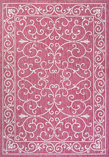 Vintage Filigree Indoor Outdoor Area Rug 8X10 Fuchsia