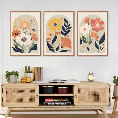 Framed Mid Century Decor Abstract Botanical Wall Art Set