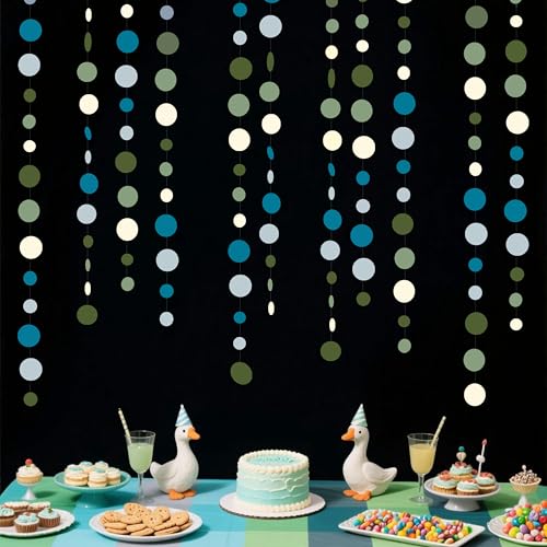 Sage Green and Dusty Blue Party Decorations Polka Dots Garlands Hanging Paper Circle Dots Streamer for Men Birthday Wedding Shower Engagement Retirement Silly Goose Party Decorations Supplies