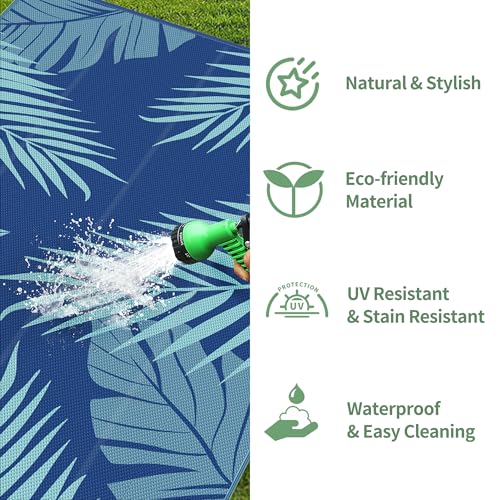 Outdoor Rug Waterproof Plastic Rugs 10'x14' for Camping Navy Green