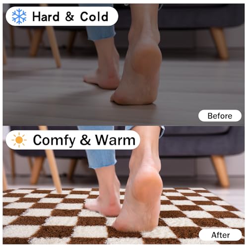Fluffy Plush Shag Checkered Rug