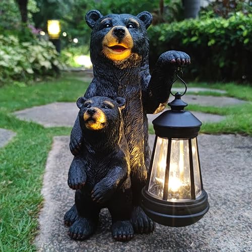 Black Bear Solar Lantern Garden Statues