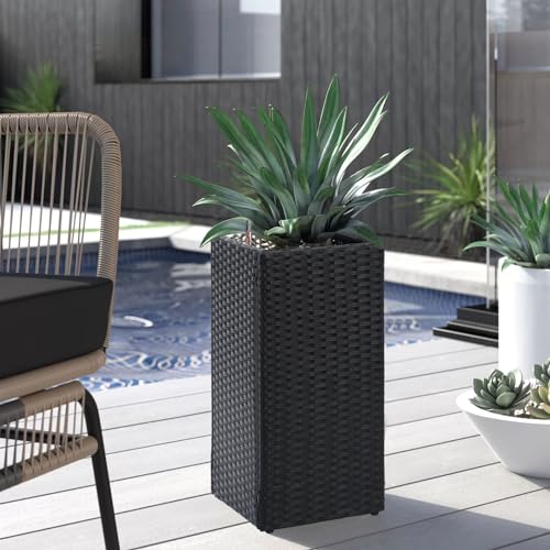 Set of 2 Tall Planters for Outdoor Plants Handmade 24'' Wicker Tall Square Planter Box with Removable Liners Modern Planter for Indoor Outdoor Garden Patio Front Porch (2 Count)