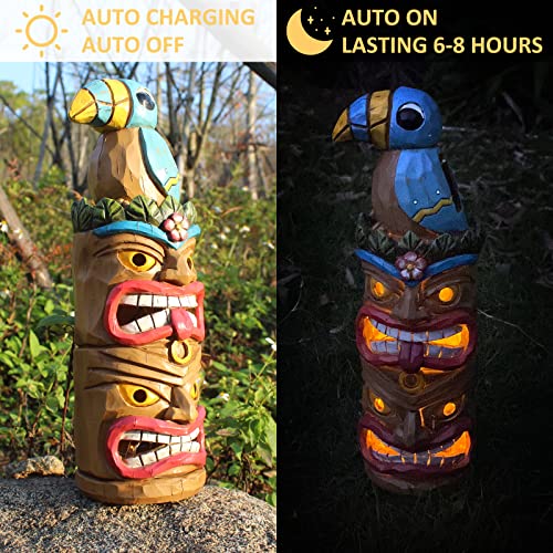 Tiki Totem Pole Solar Powered Garden Statue Decor