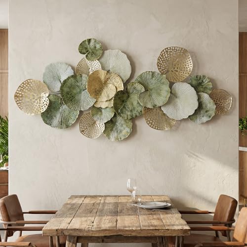 Large Metal Wall Decor 3D Stacked Metal Wall Art Modern Lotus Leaf Wall Sculptures Hanging Decoration for Living Room Bedroom Entryway